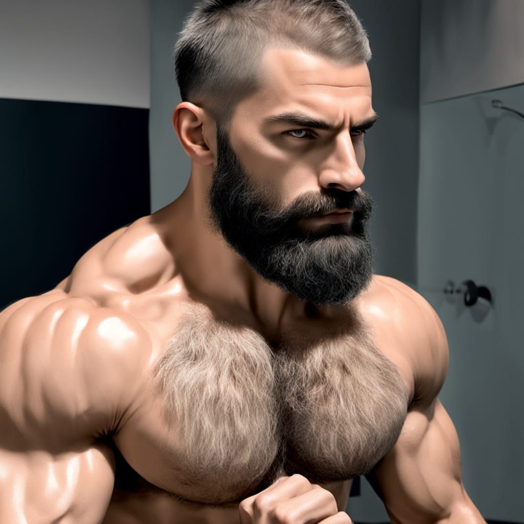 Hyper-Realistic Digital Portrait of a Strong, Hairy Man