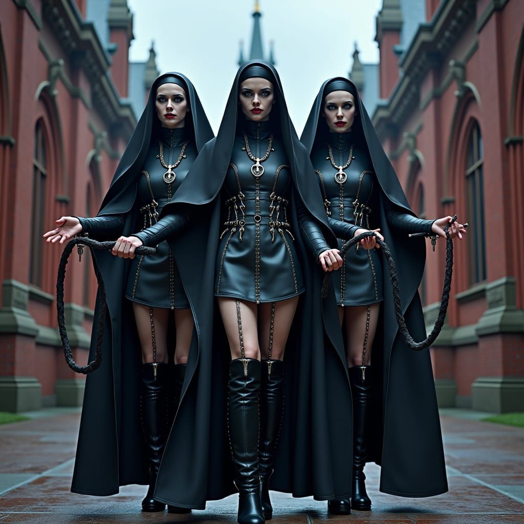 Vampira and Twins as Gothic Nuns in Dark Fantasy Art