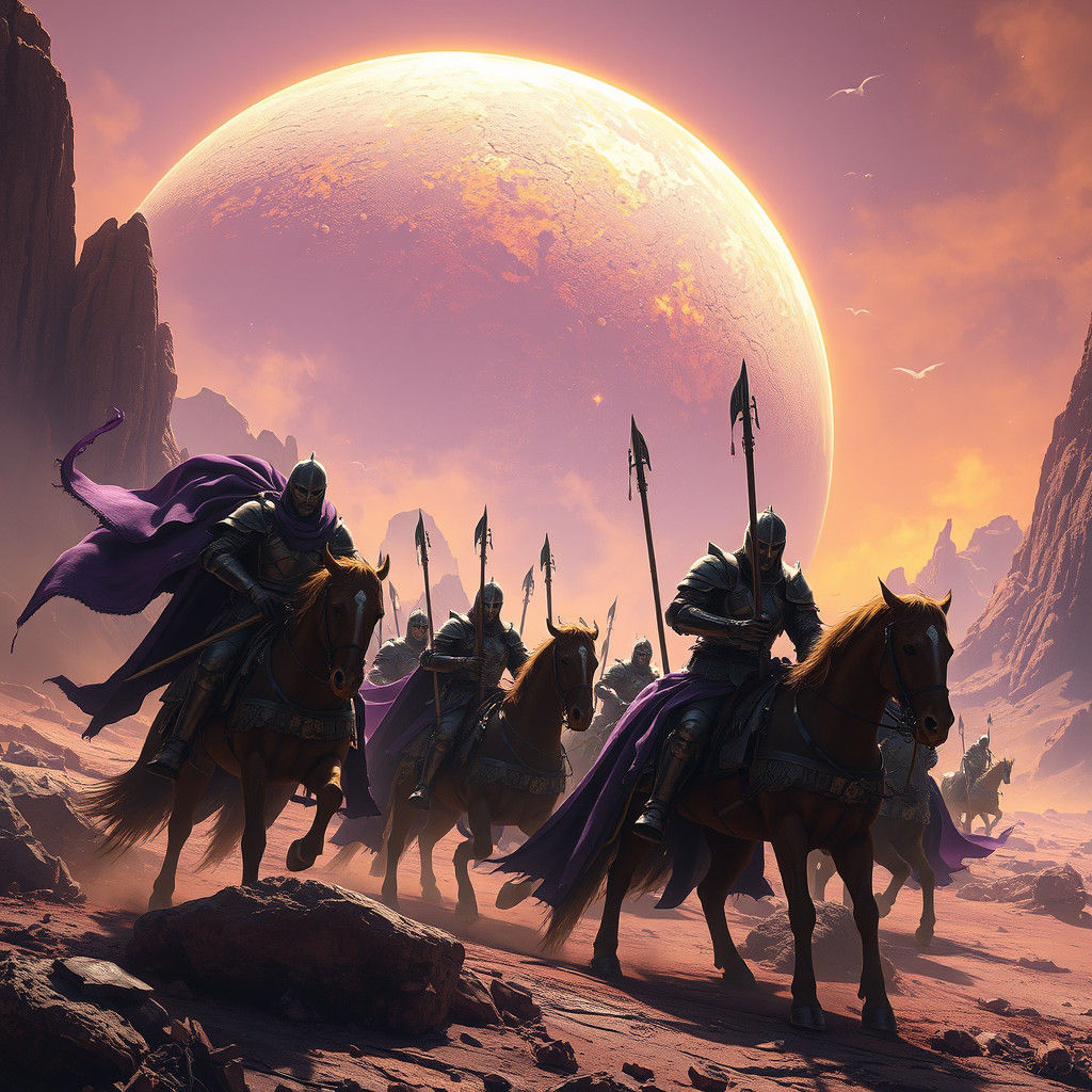 Medieval Knights on Alien Planet: Dark Fantasy Art