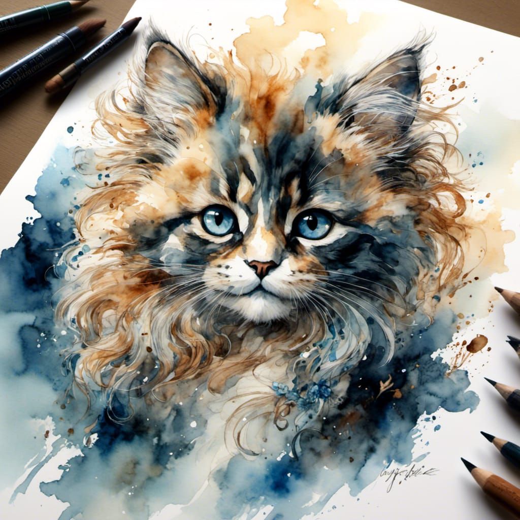 Longhaired Kitten as Digital Matte Painting