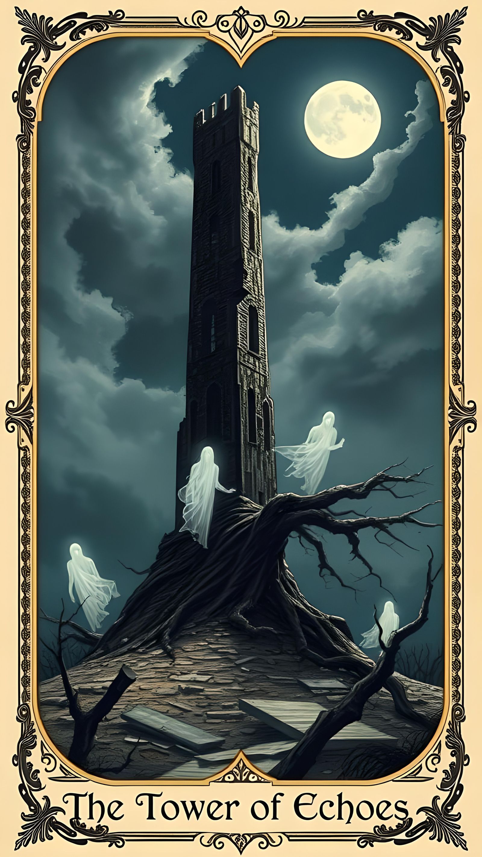 Fantasy Tarot Card: The Tower of Echoes
