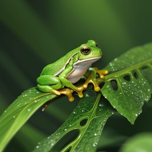 Vibrant Emerald Frog in Tropical Oasis