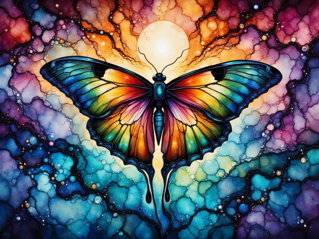 Abstract Moth Formed from Vibrant Alcohol Ink Swirls