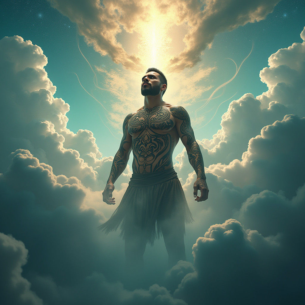 Maori Warrior Emerges from Celestial Realm
