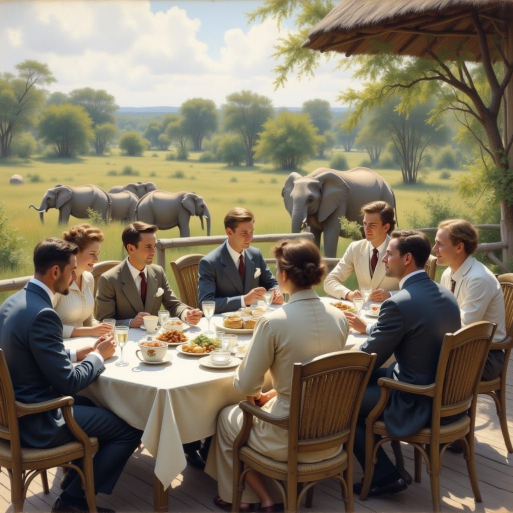1940s Tea Party at African Lodge with Elephants