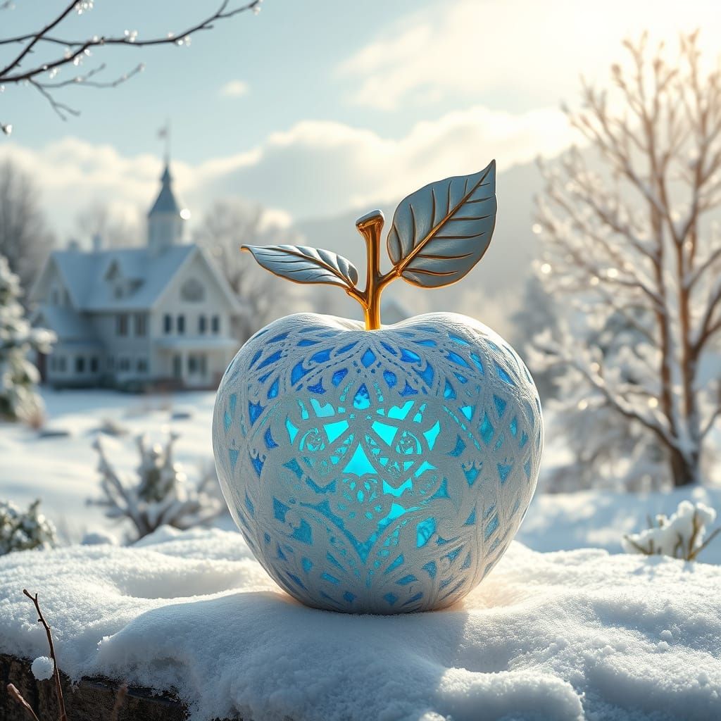 Lace Apple with Sapphire Core in Winter Landscape