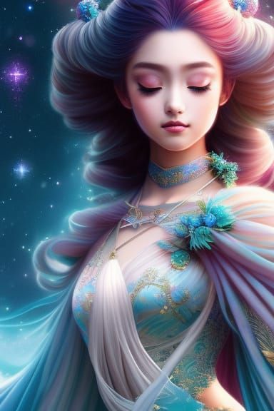 Nebula Girl in Galactic Dress: Anime-Inspired Portrait