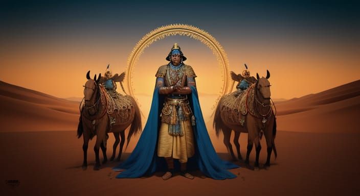Epic Rajasthani Mythological Figure in the Desert Landscape