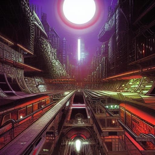Futuristic Underground Megacity in Comic Book Art