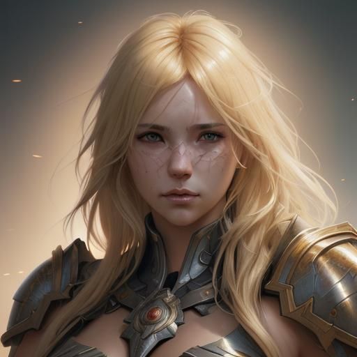 Detailed Portrait of Blonde Warrior in Digital Art Style