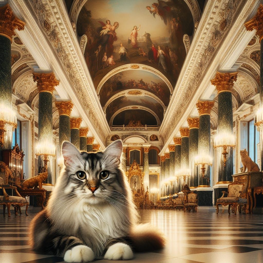 Noble Cat in Opulent Palace Setting