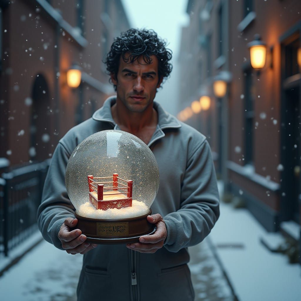 Rocky Balboa Amidst a Snowy Boxing Wonderland