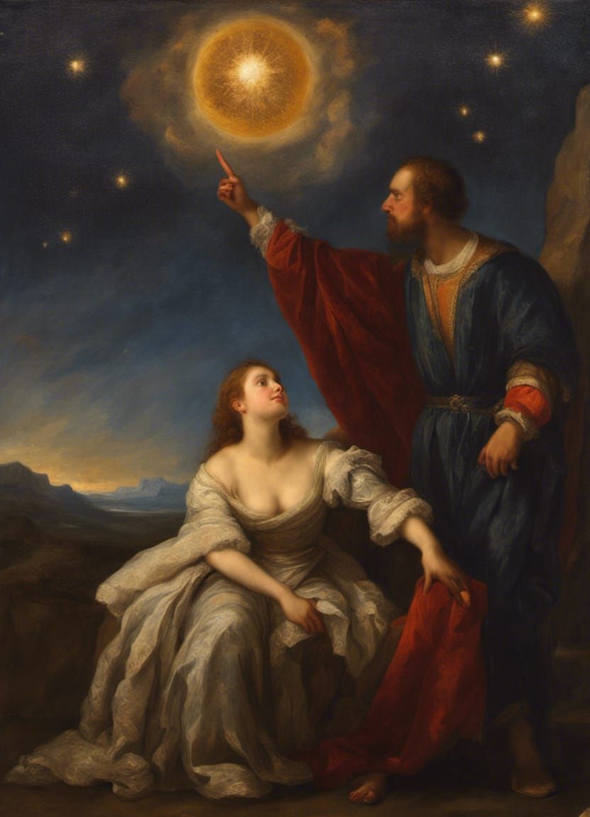 Man and Woman Gazing at Stars in Titian Style