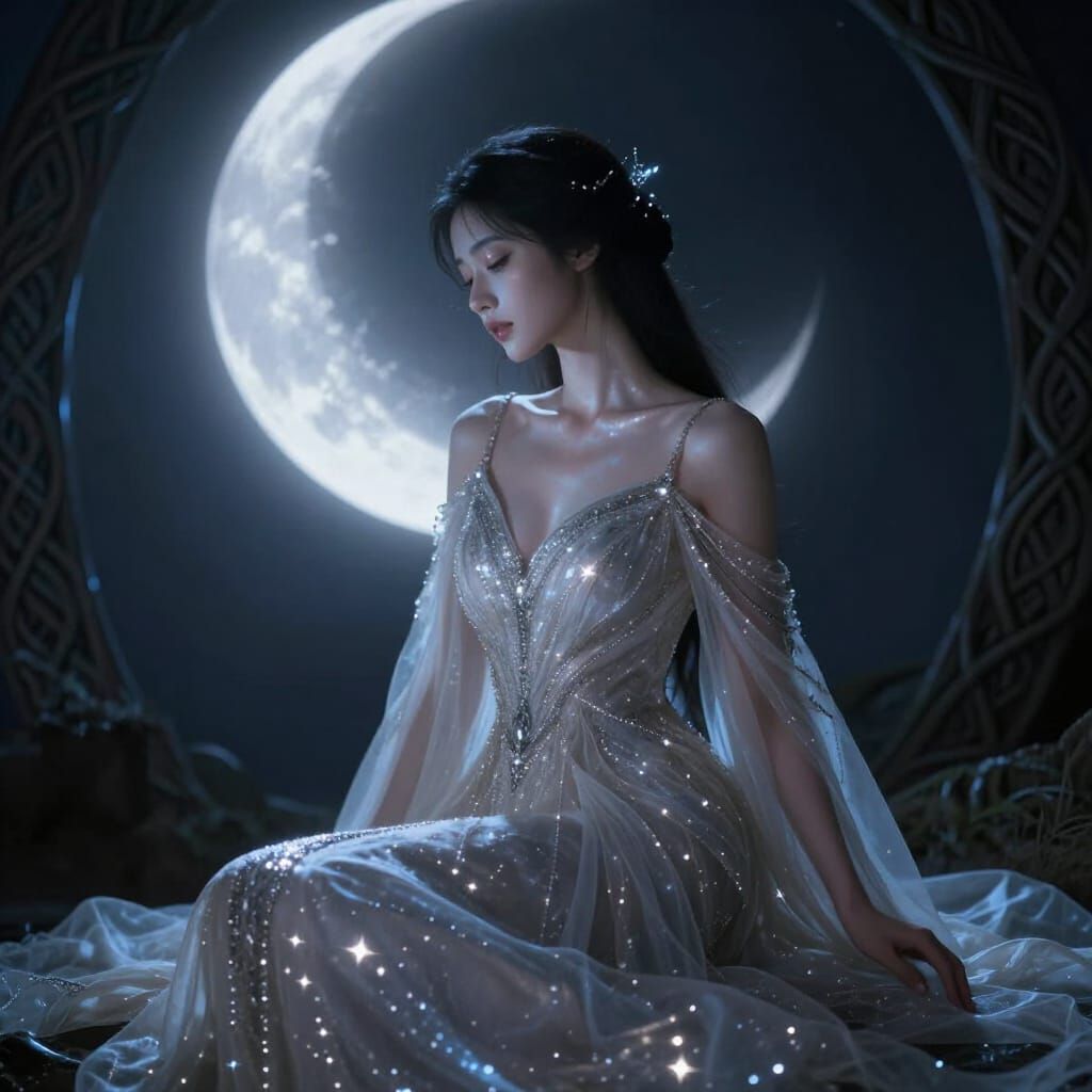 Mystical Celtic Fantasy Woman in Starry Gown
