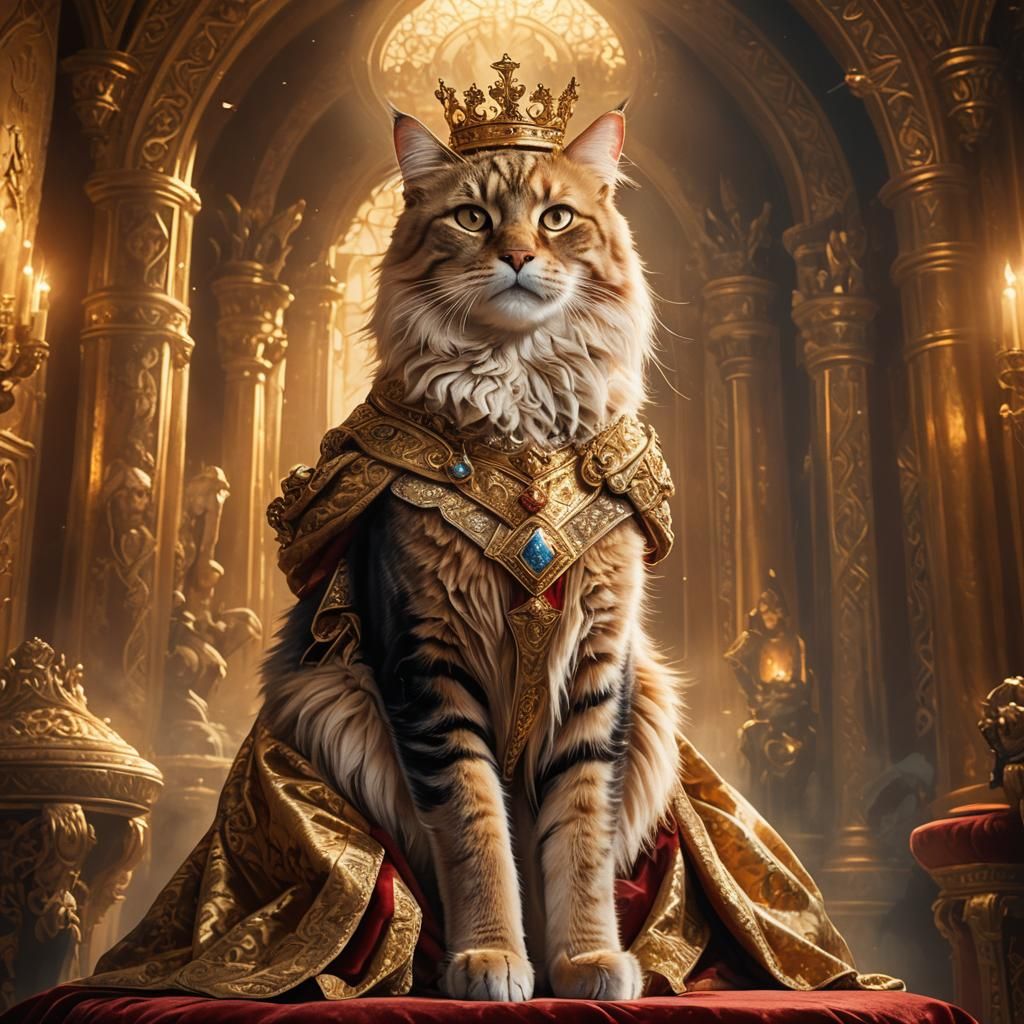 Regal Cat King on Throne: Fantasy Concept Art