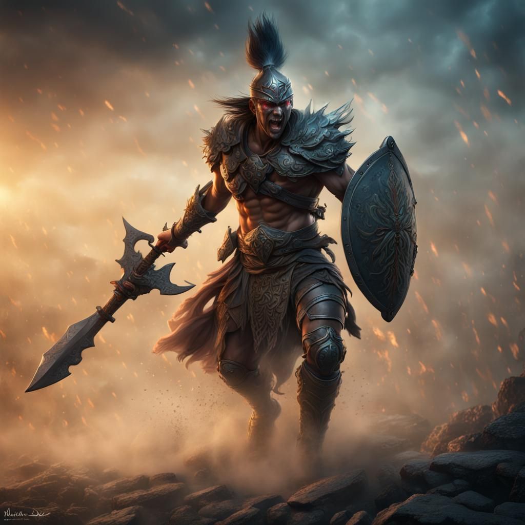 Warrior Emerges from Fog: Detailed Matte Painting