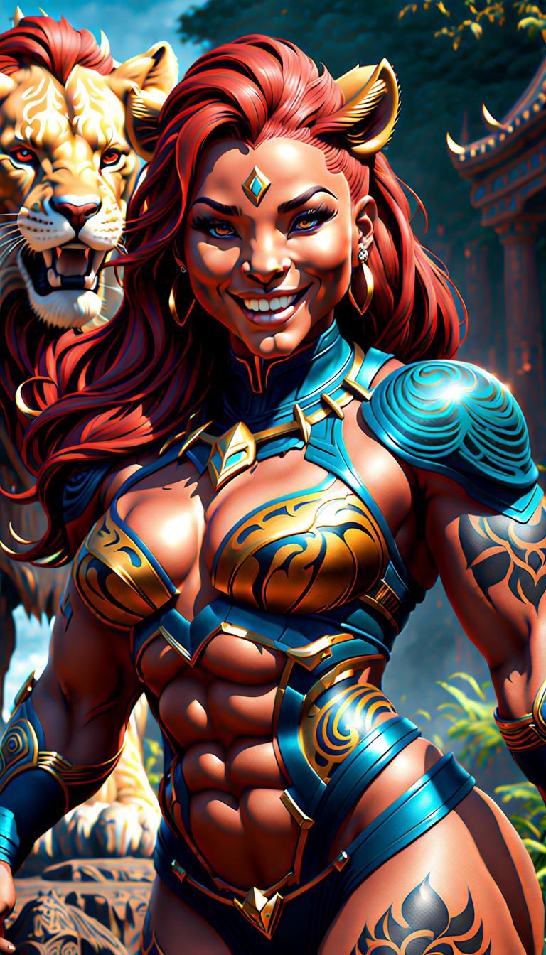 Fierce Lioness Goddess with Tattoos