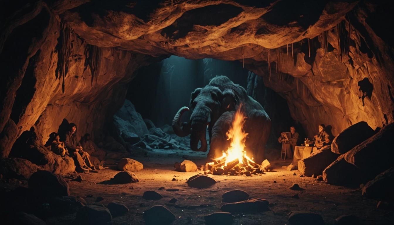 Cinematic Cave Tribe Den with Primal Atmosphere