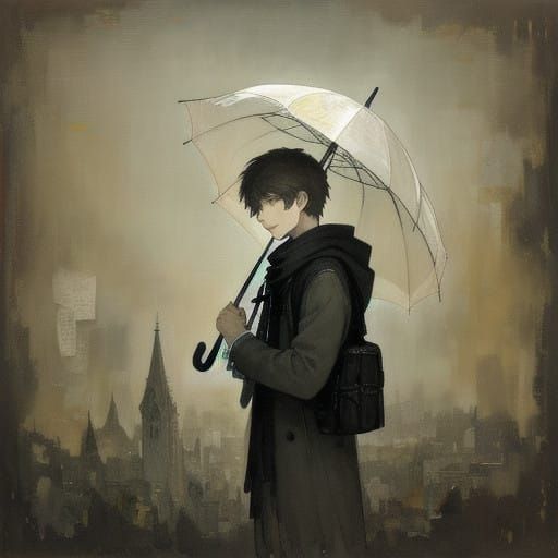 Young Boy Under Romantiic Papier-mâché Umbrella