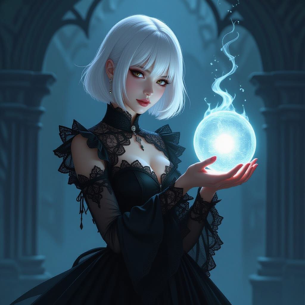 Mystical Girl with Orb in Dark Fantasy Style