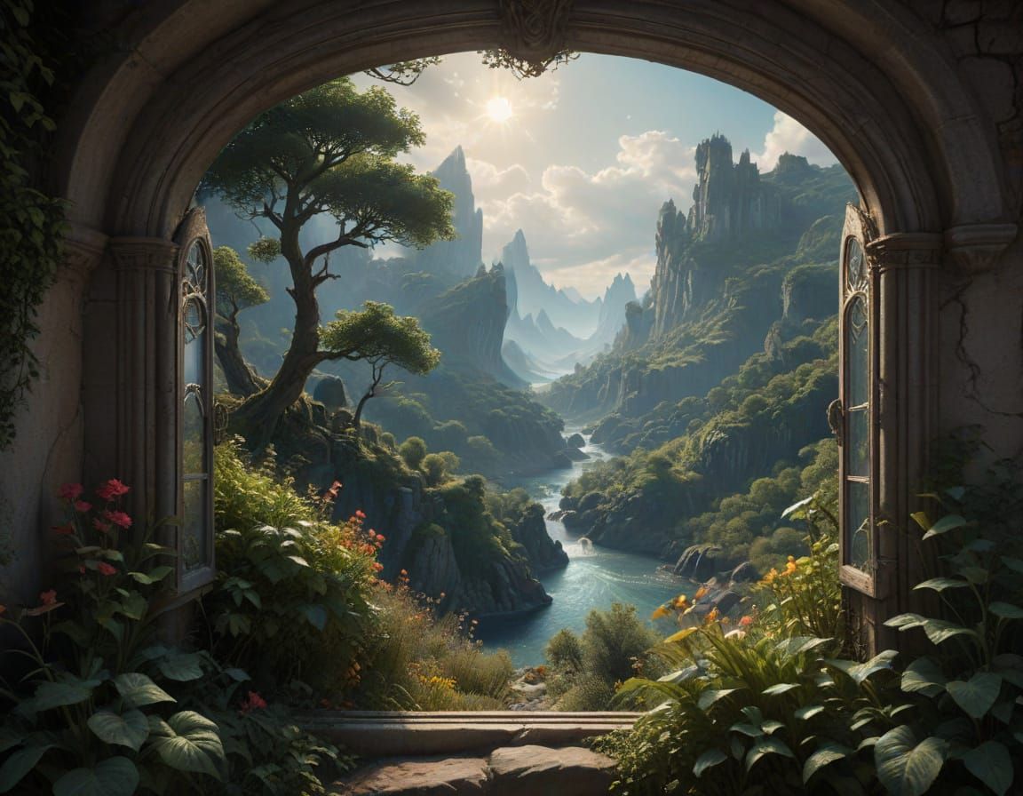 Ethereal Art Nouveau Landscape in Detailed Matte Painting St...