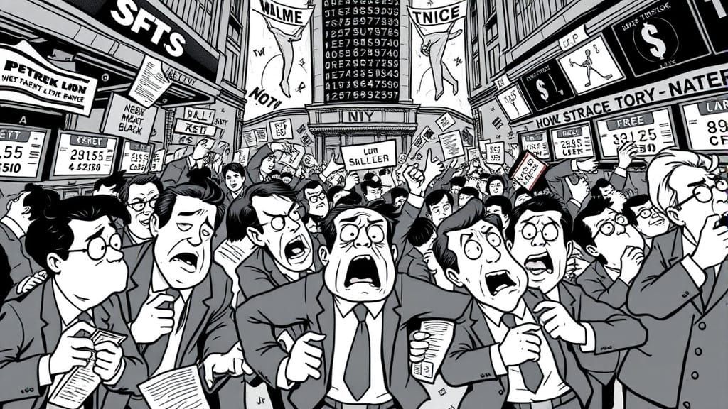 1929 Stock Market Crash Cartoon in Vintage Comic Style