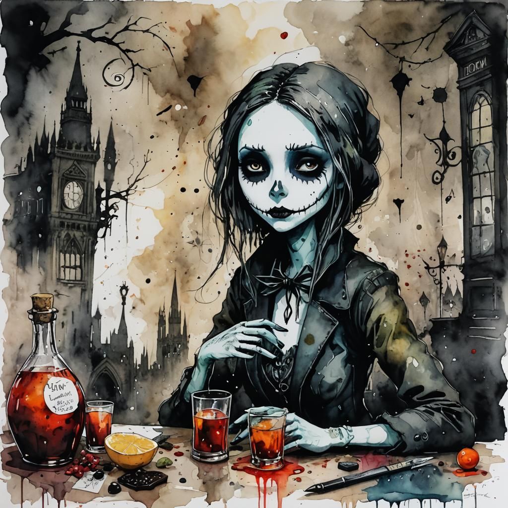 Sooty London Girl: A Dark Watercolor Portrait