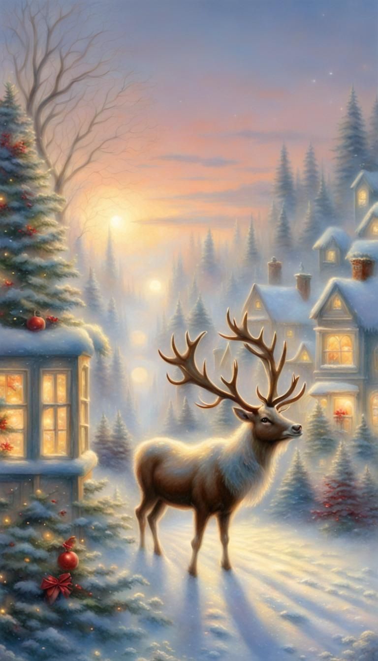 Ethereal Christmas Reindeer Gift Delivery