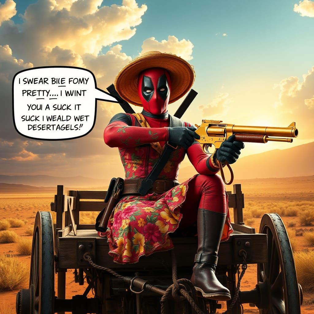 Deadpool in Floral Bonnet with Golden Desert Eagle