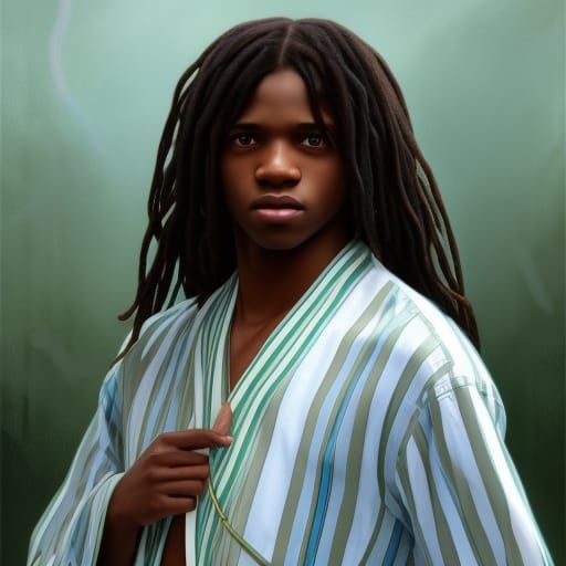 Detailed Portrait of Teen in Striped Robe