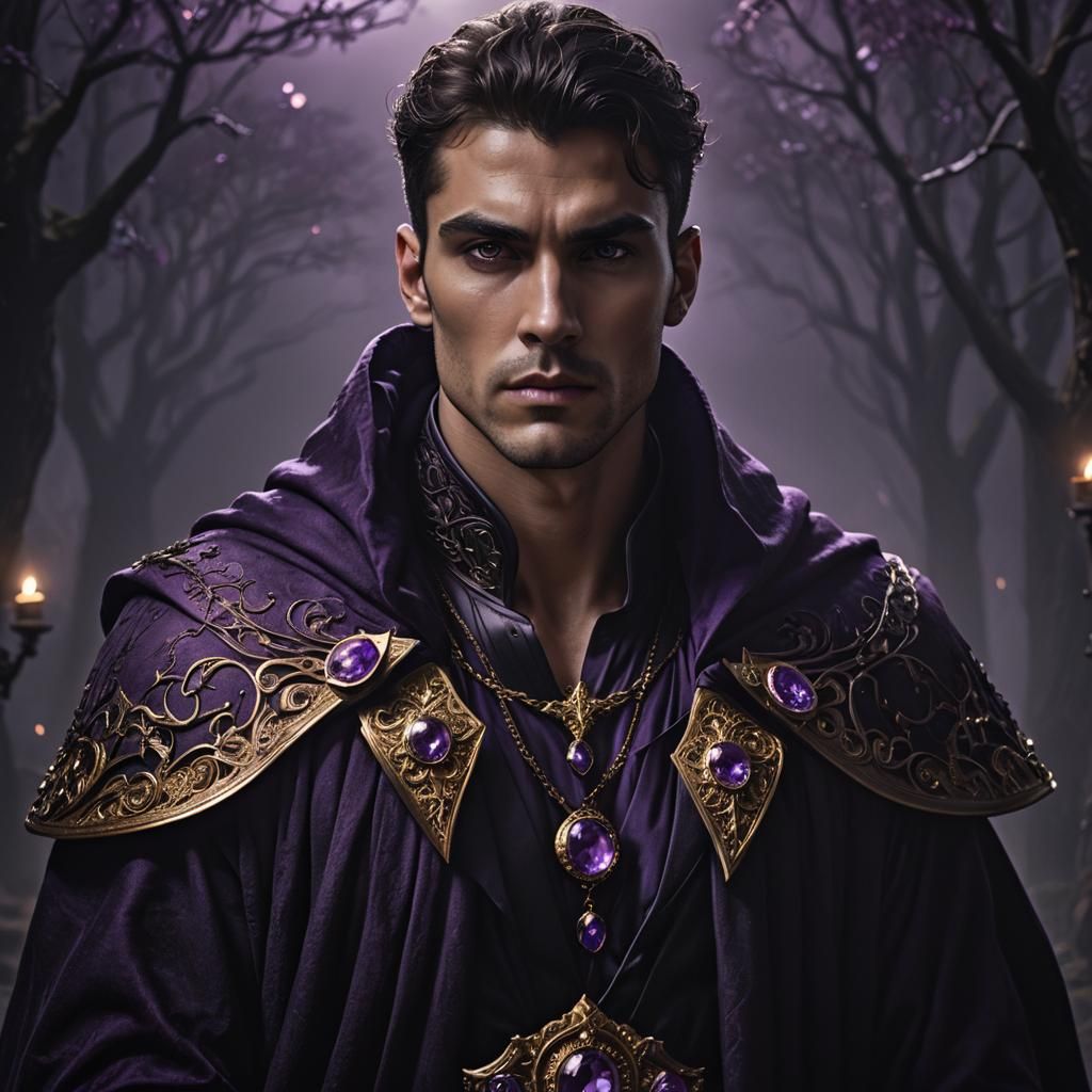 Young Wizard in Purple Robes, Dark Fantasy Realm