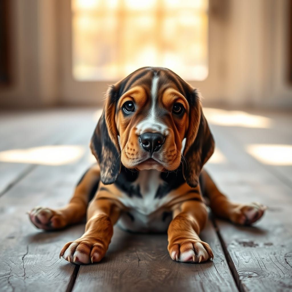 Playful Basset Hound Puppy in Warm Natural Light