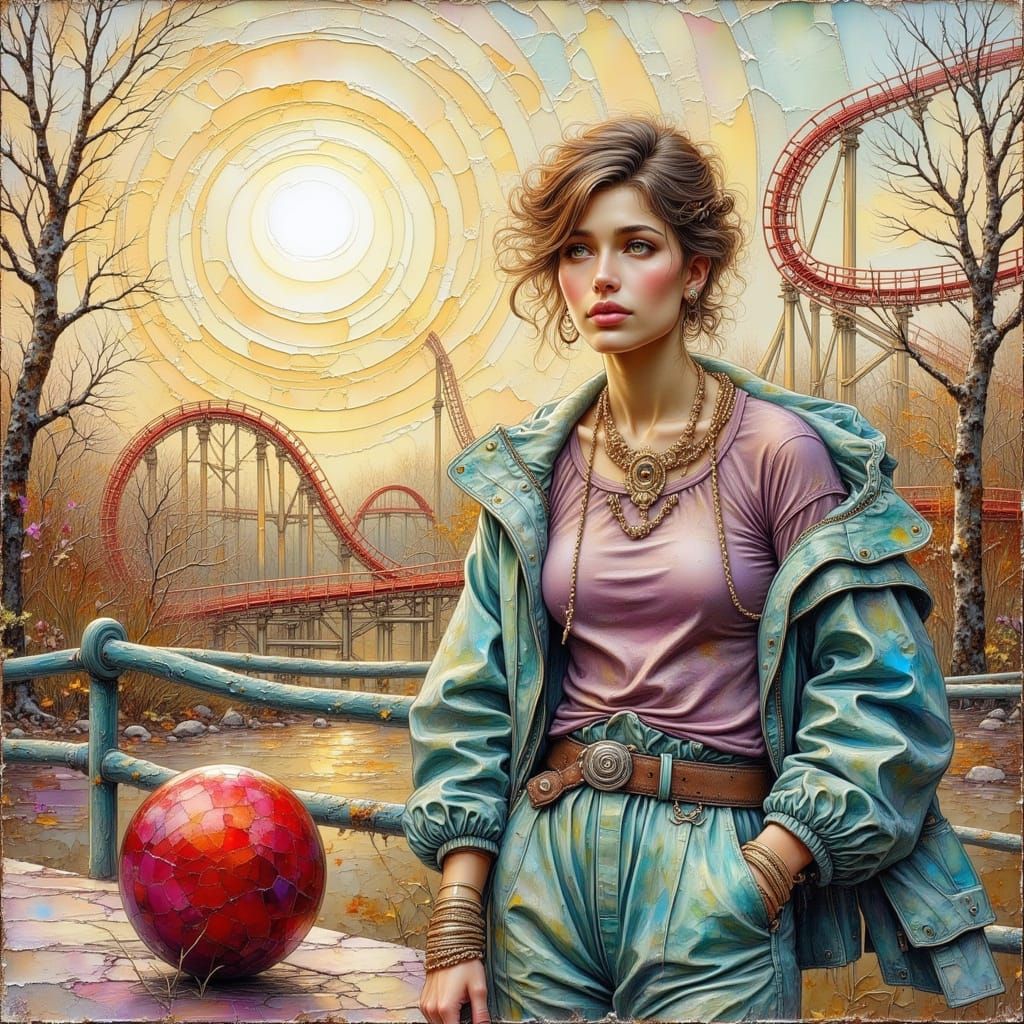 Girl at a roller coaster