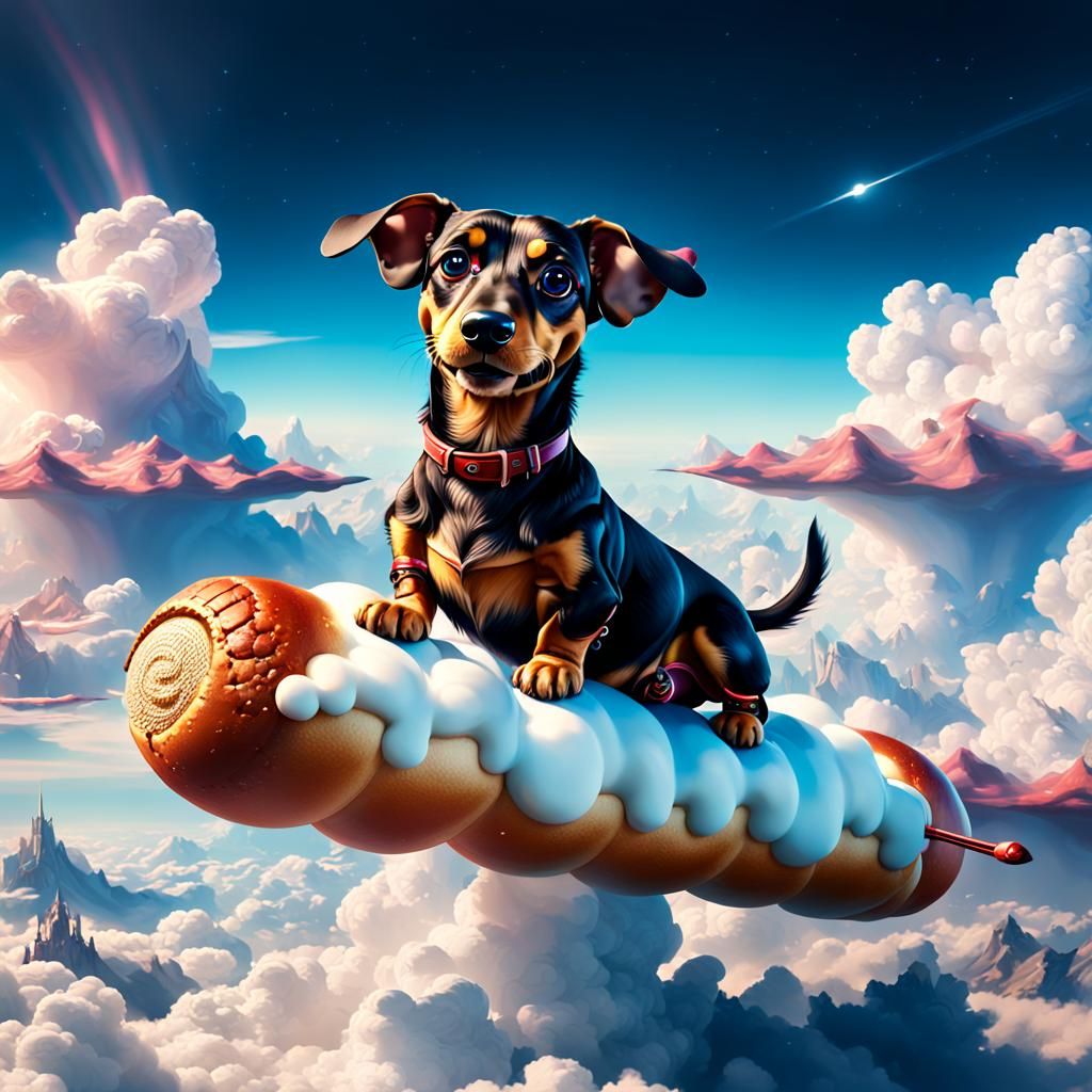 Sausage Dog Floating on a Cloud
