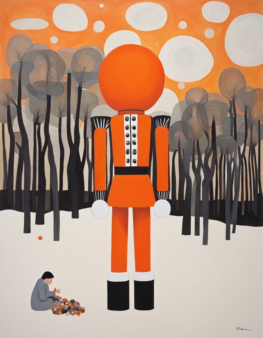 Giant Nutcracker on Orange Beach at Sunset