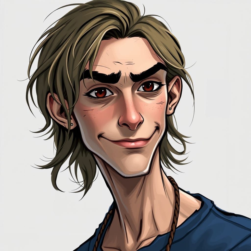 A Young Man with Wavy Hair and Mischievous Smile