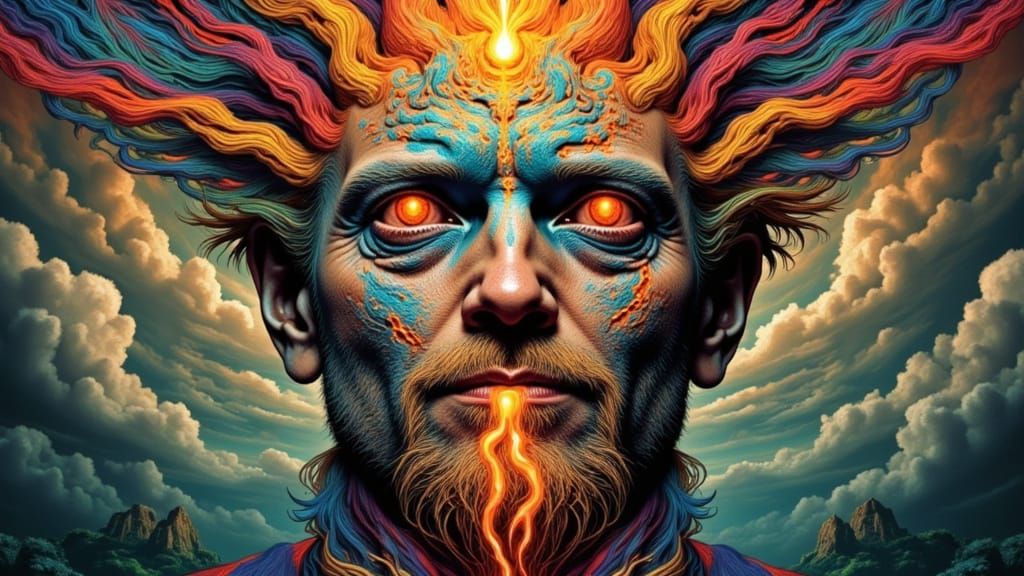 Fractal Faced Man: Surreal Dreamscape Portrait