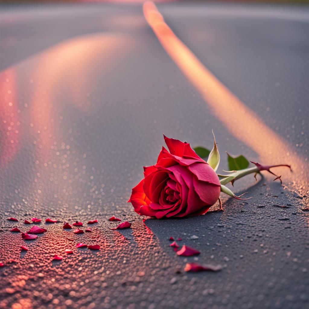 Red Rose Blooming Through Asphalt: Street Photography