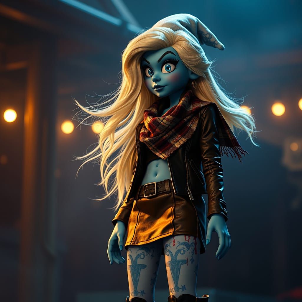 Smurfette: Modern Villain in Dark Cinematic Style
