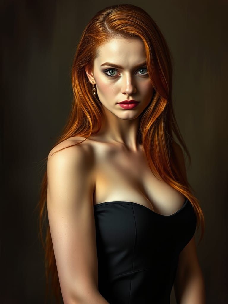 Redhead Woman Portrait in Rembrandt Style