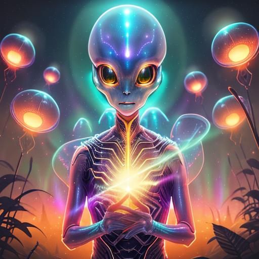 Bioluminescent Alien Portrait on Distant Planet