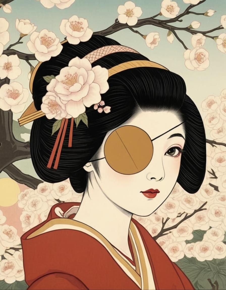 Geisha with Eyepatch in Ukiyo-e Style