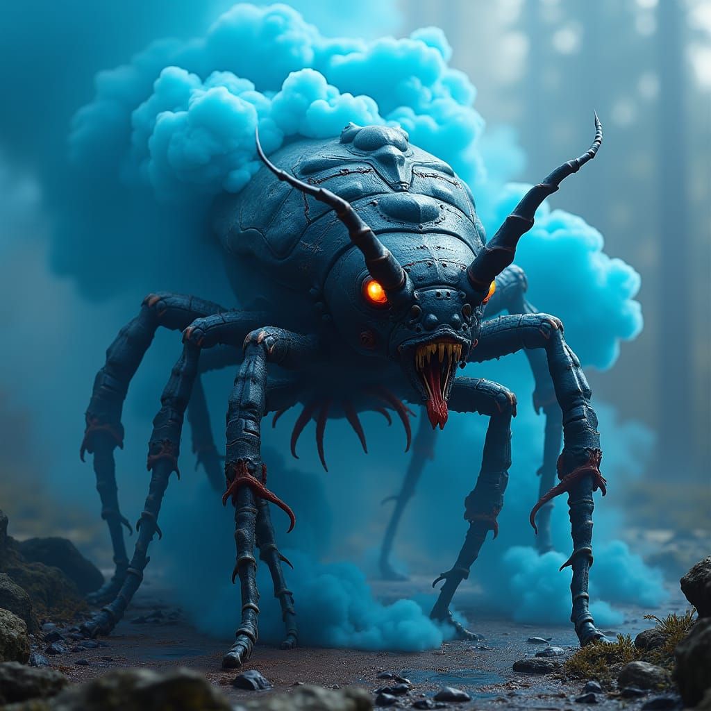 Ferocious Beastbug in Swirling Blue Smoke, Digital Art
