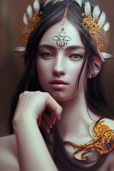Ethereal Ancient Goddess Portrait in Trending Splash Art