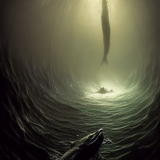 Menacing Giant Eel in Kelp Forest Abyss