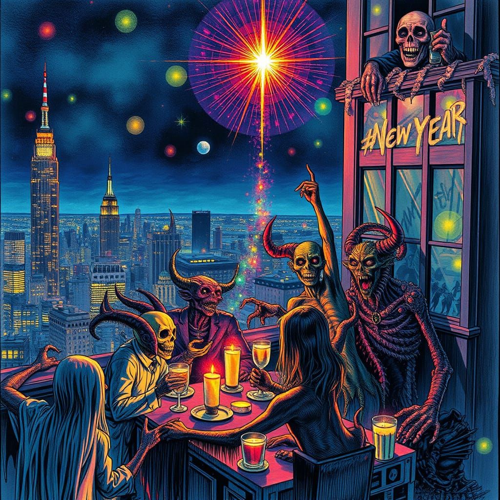 Monsters Celebrate New Year's on Rooftop Party