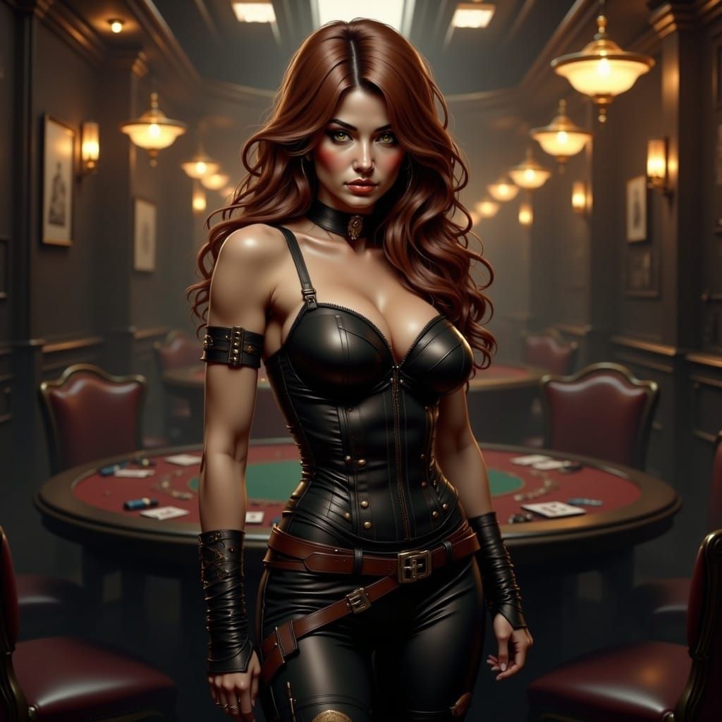 Stealthy Mafia Pin-up in Smoky Poker Room