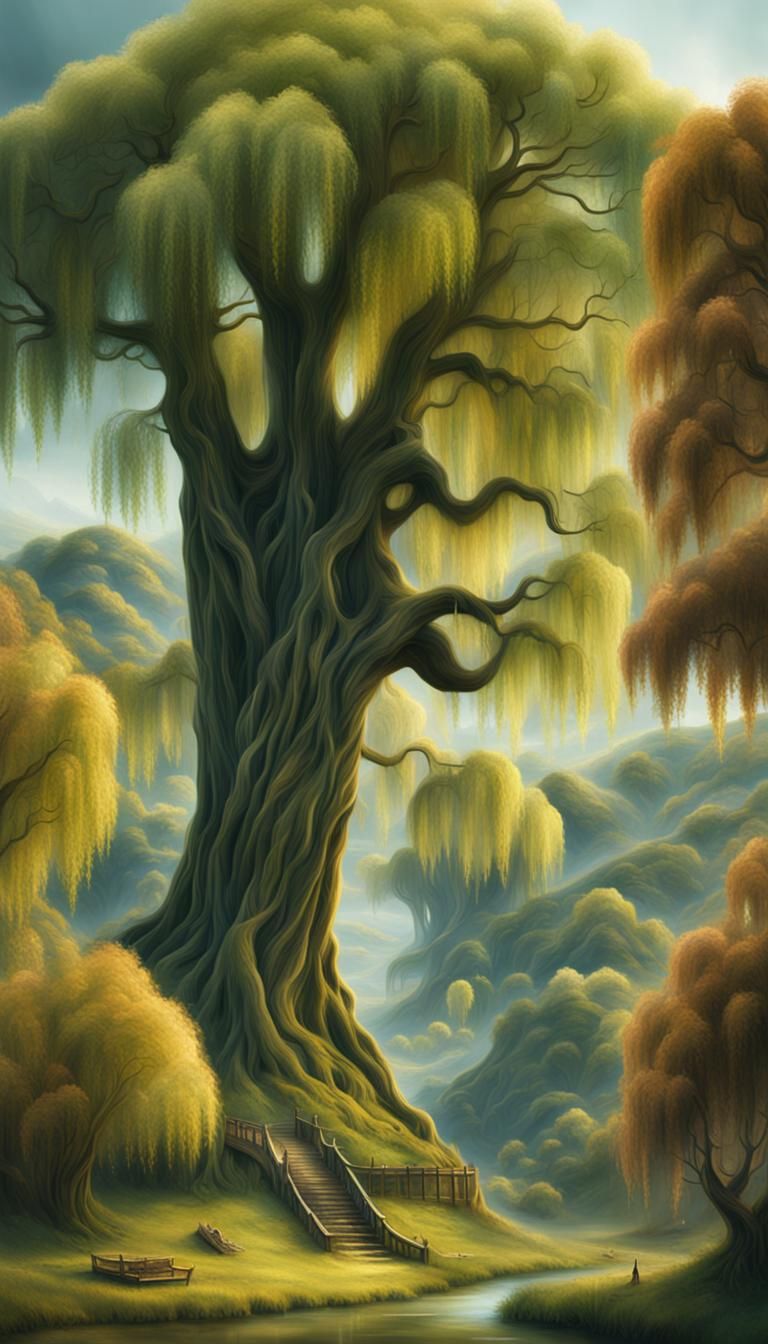 Dramatic Willow Tree Digital Matte Painting