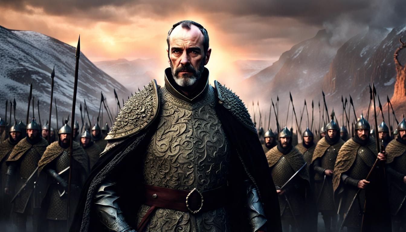 English King Leads Troops in Detailed Matte Painting