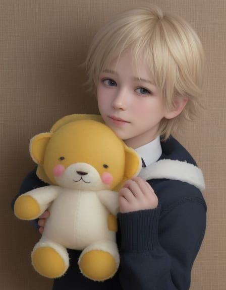 Blond Felt Boy Doll in Hyper Photorealistic Style